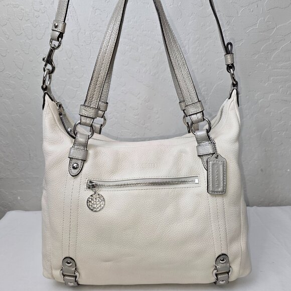 Coach F17566 Alexandra Ivory & Gray Pebble Grain Leather Shoulder Tote Bag - Picture 2 of 16